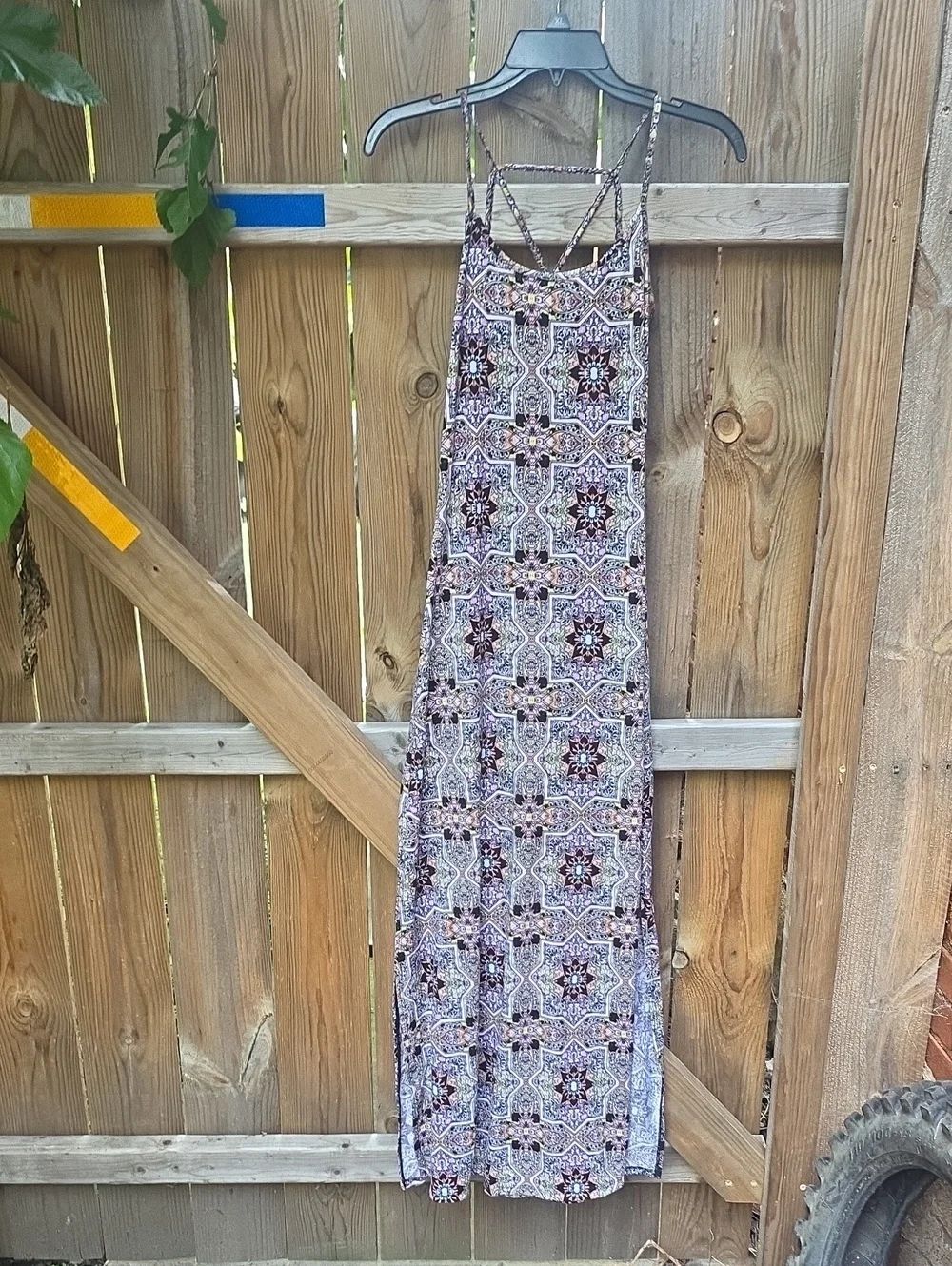 BohoāTile Print Strappy Maxi Dress - Lavender & Black